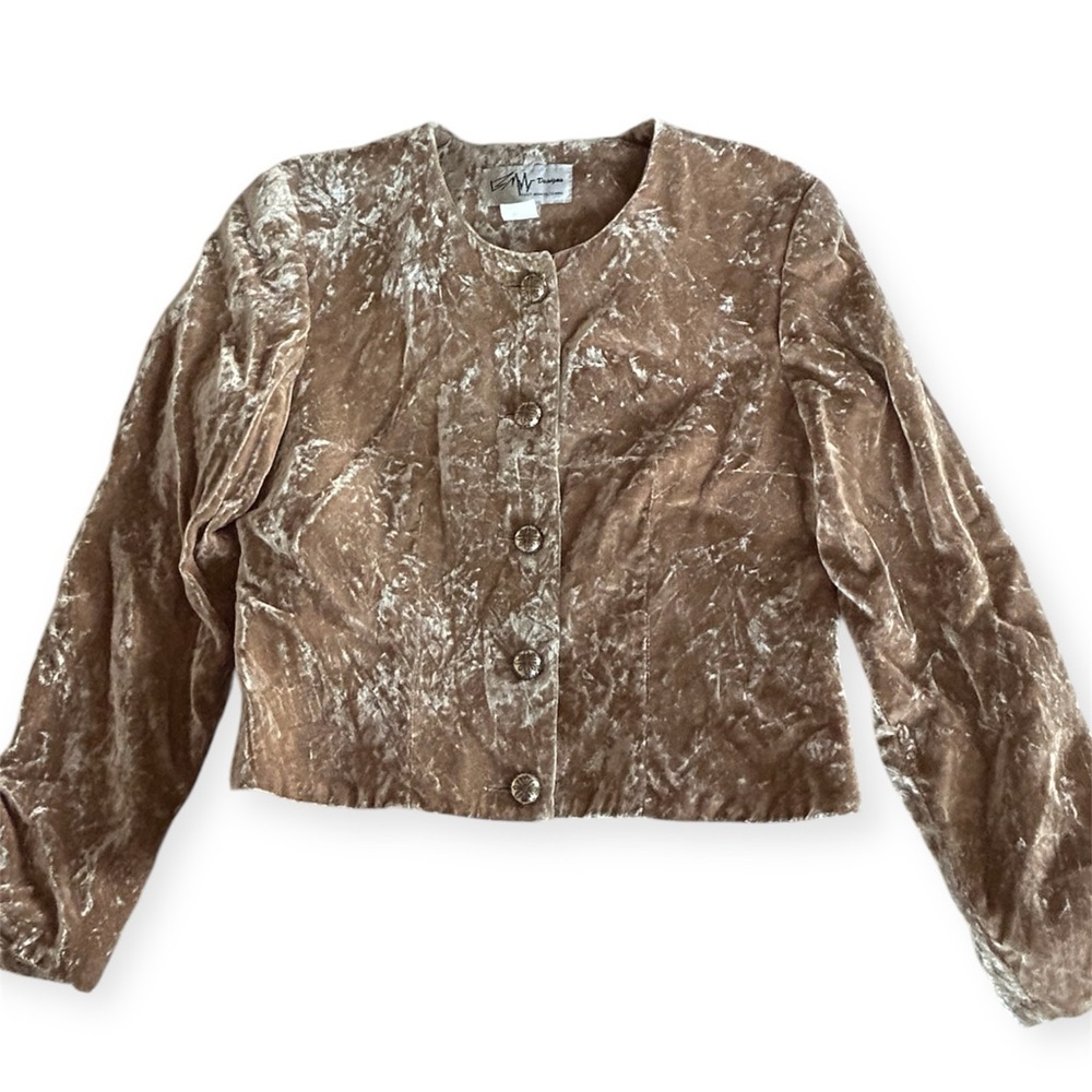Vintage Western Cropped Crushed Velvet Jacket Champagne Sz M
